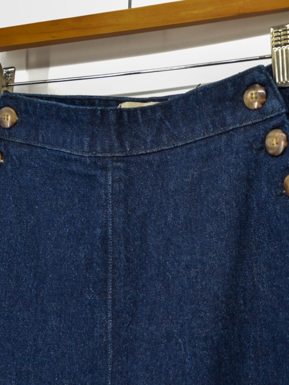 Sezane High Rise Wide Leg Navy Denim Button Front Pants Size 38 - Picture 4 of 9